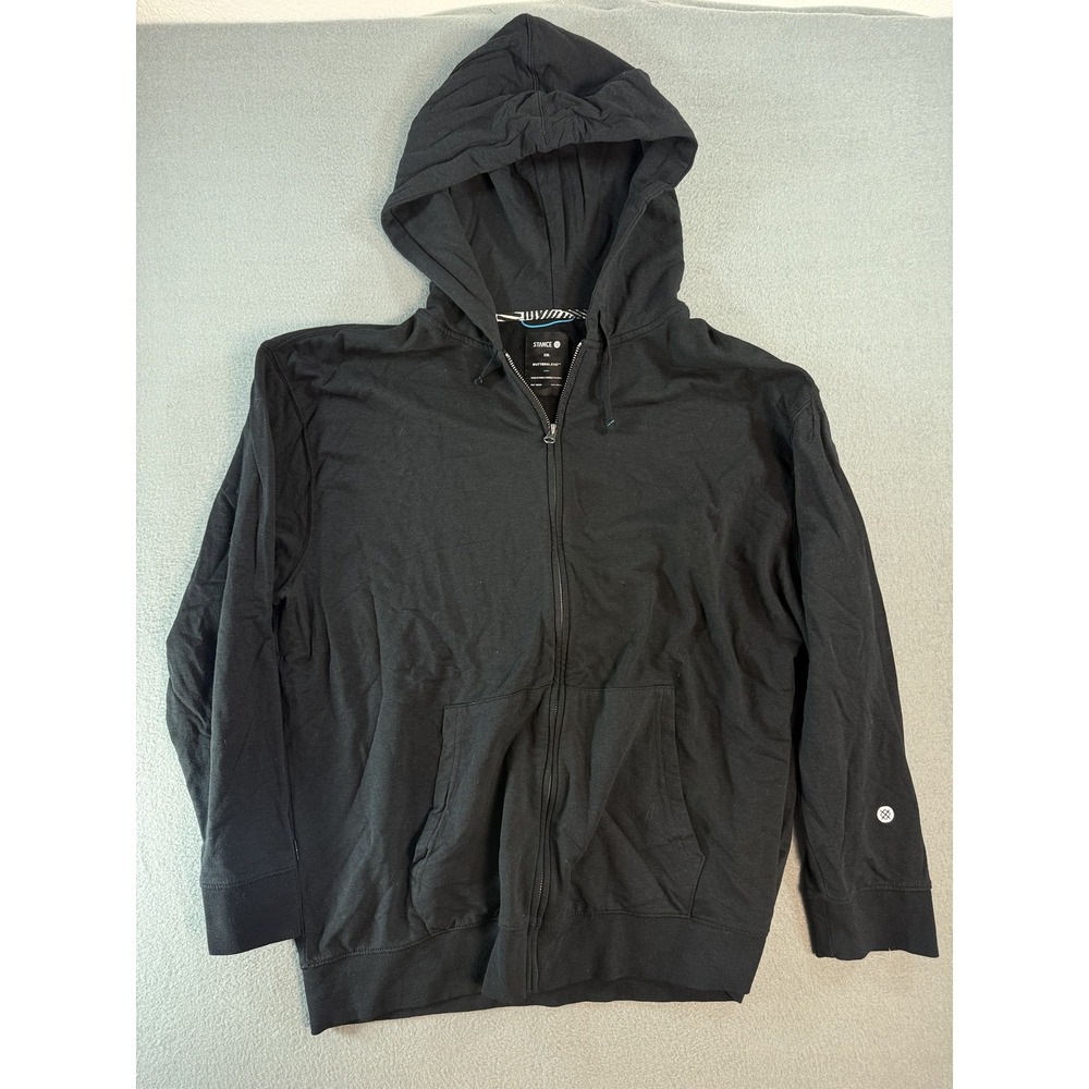 Stance Hoodie Mens 2XL Black ButterBlend Full Zip Lightweight Jersey Logo Casual